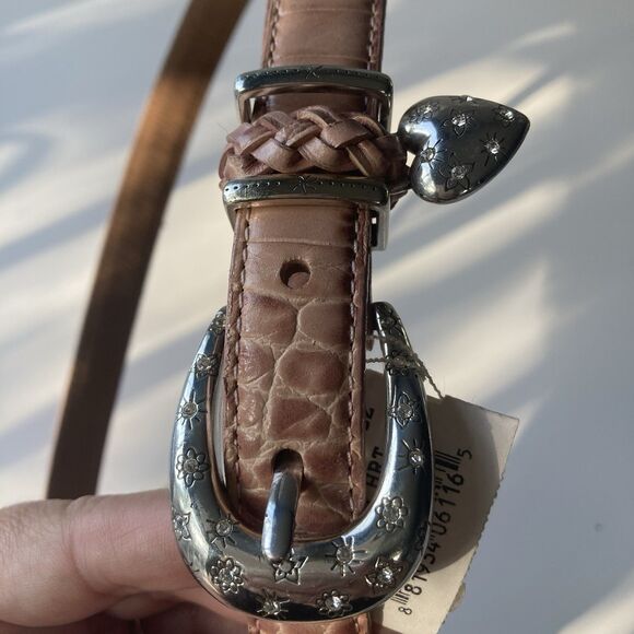 NEW Brighton Women’s Pink Croc Leather Belt ML 32 Sparkling Heart B10482 VTG - Picture 9 of 16